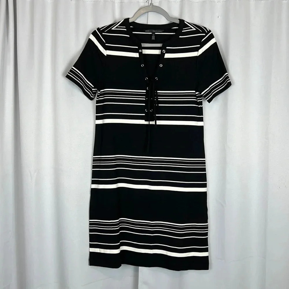 White House Black‎ Market Striped Short Sleeves Knit Dress Size Small